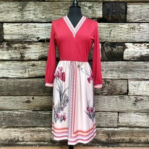 Stunning Vintage Crimson & Floral Midi Dress